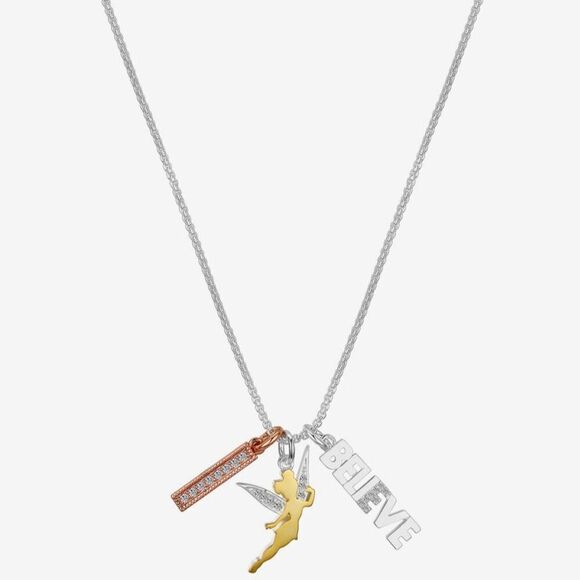Disney Believe Charm CZ Silver 16” Cable Tinker Bell Pendant Necklace New - Picture 1 of 2
